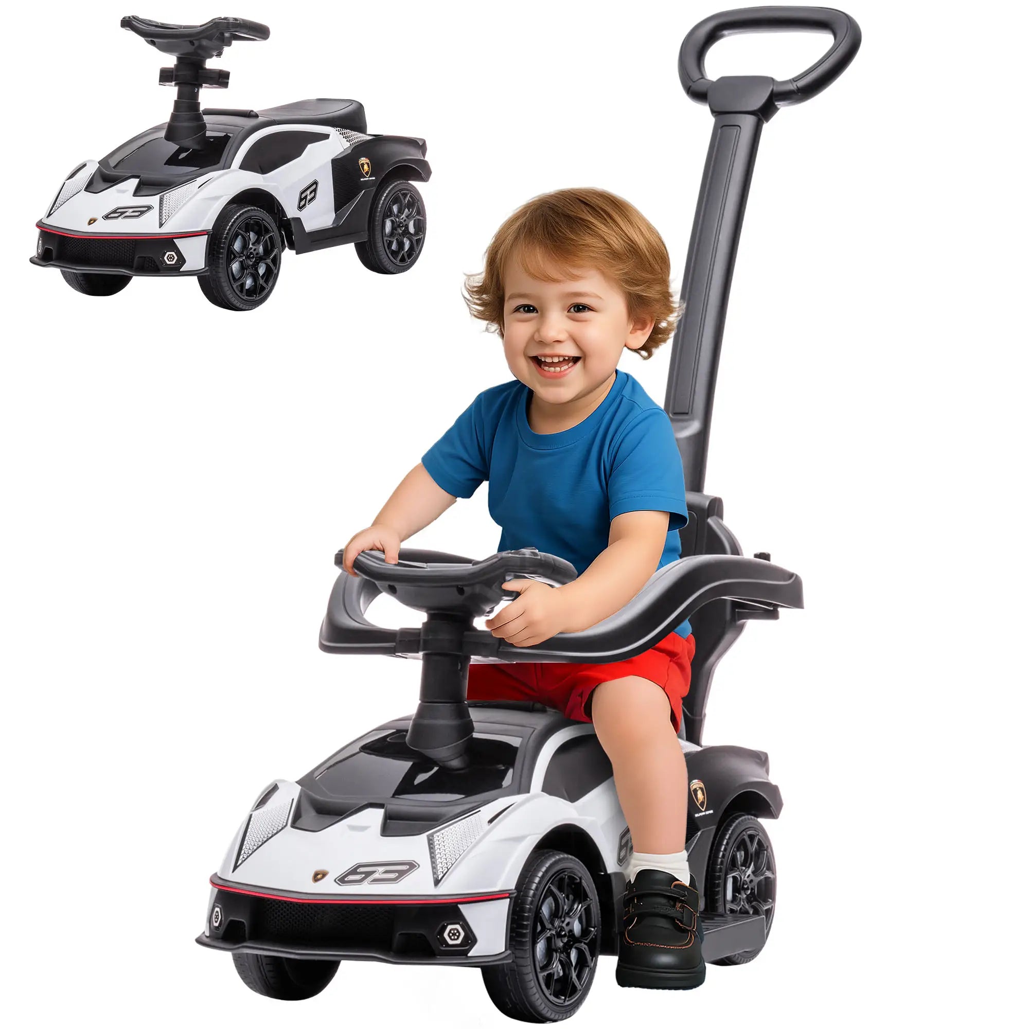 3 in 1 Ride on Push Car for Toddlers, Safety Footrest Horn, White Push Cars for Toddlers White, Black at Gallery Canada