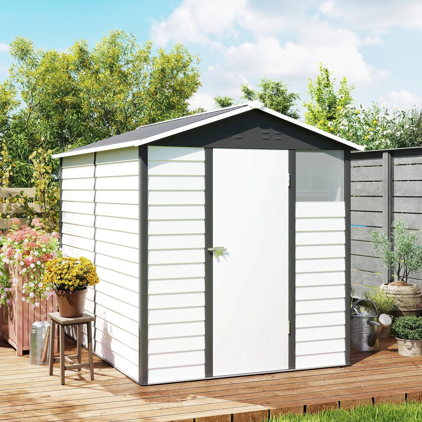 9' x 6' Garden Shed, Outdoor Storage, Sloped Roof, Lockable Door, Dark Grey