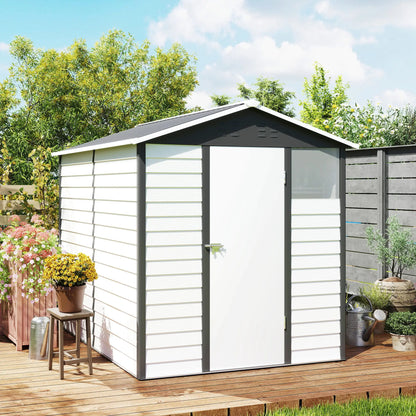 9' x 6' Garden Shed, Outdoor Storage, Sloped Roof, Lockable Door, Dark Grey