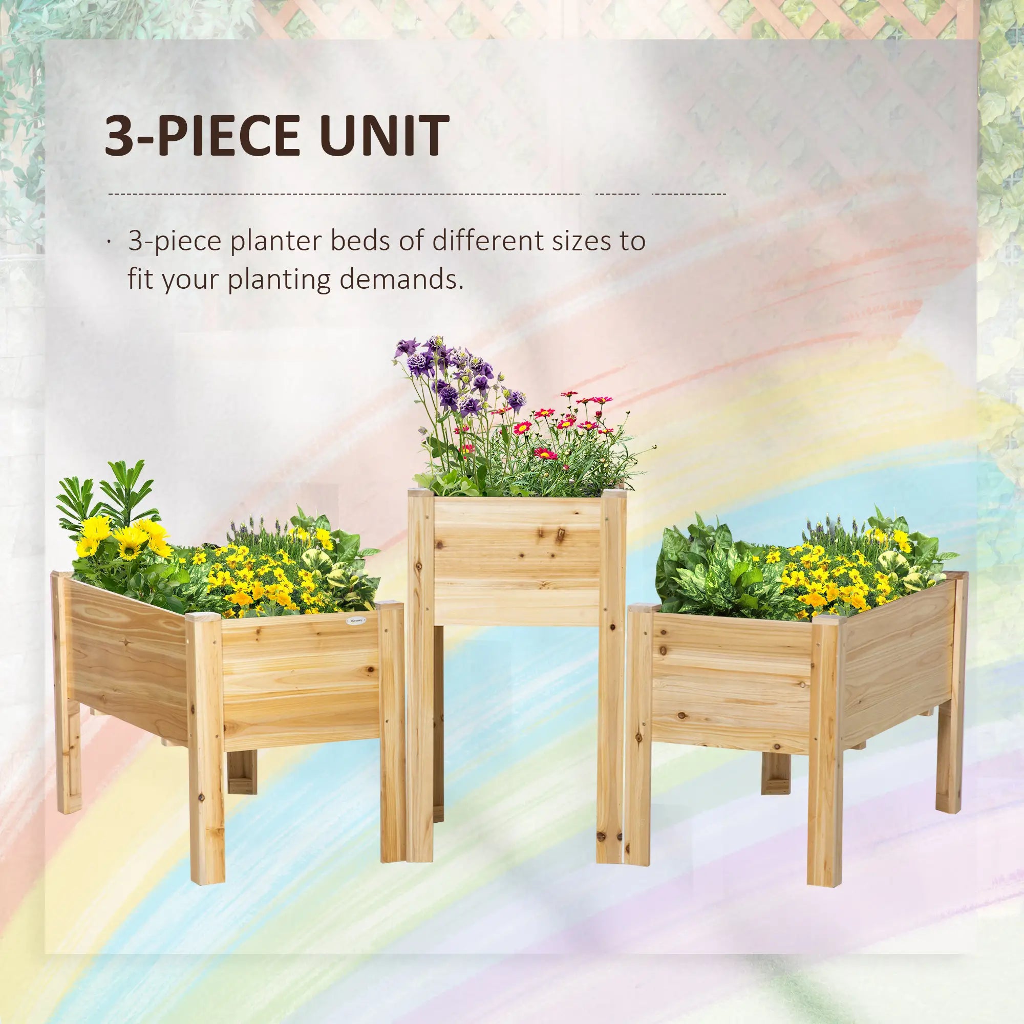 Raised Garden Bed Set of 3, Wood Planter Box, Outdoor Freestanding Raised Garden Beds at Gallery Canada