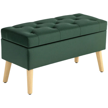 Velvet Storage Ottoman with Lid, Wood Legs, Dark Green Storage Ottomans & Benches at Gallery Canada
