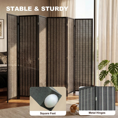 Folding Privacy Screen, 6 Panel Room Divider, Handwoven Bamboo, Black Room Dividers at Gallery Canada