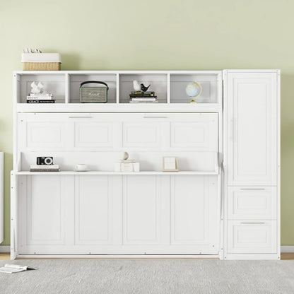 Murphy Bed with Closet, Drawers, 107.5" L x 58" W x 72" H, White Bed Frames at Gallery Canada
