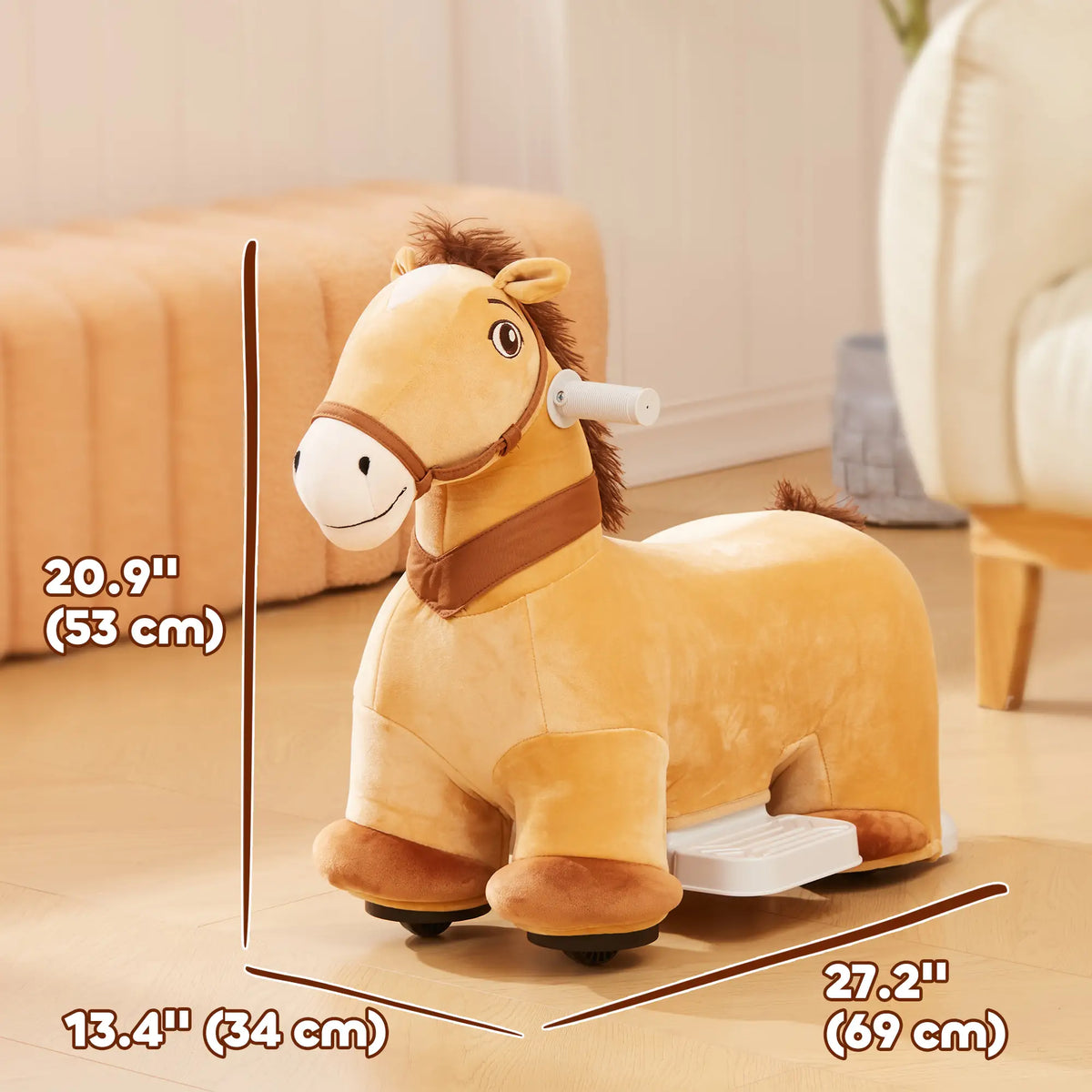 6V Kids Ride On Horse Toy, Electric, Brown