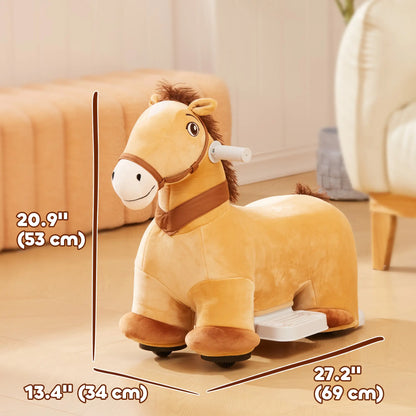 6V Kids Ride On Horse Toy, Electric, Brown