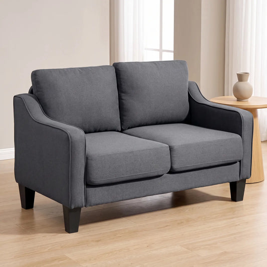 Modern Loveseat Sofa, Pocket Spring, Linen Upholstered, Charcoal Grey 2-Seater Sofas Charcaol Grey at Gallery Canada