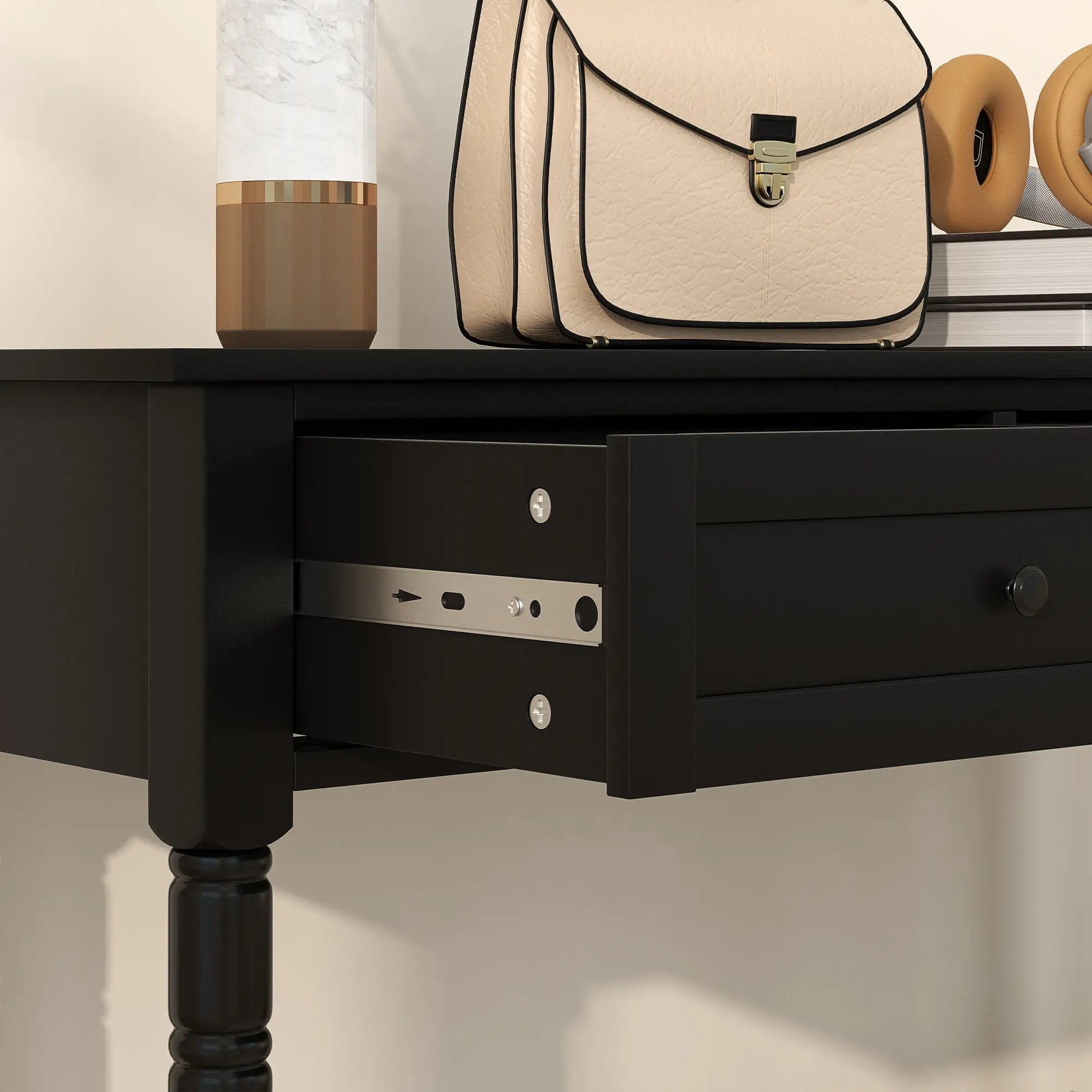 Modern Hallway Console Table, 2 Drawers, Storage Shelf, Turned Legs, Black Console Tables at Gallery Canada