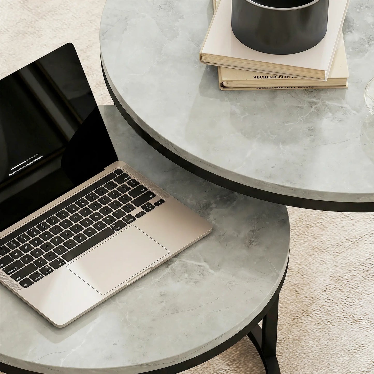 Coffee Table Set Of 2, Nesting Side Tables, Metal Base, Marble Grey, Grey Coffee Tables at Gallery Canada