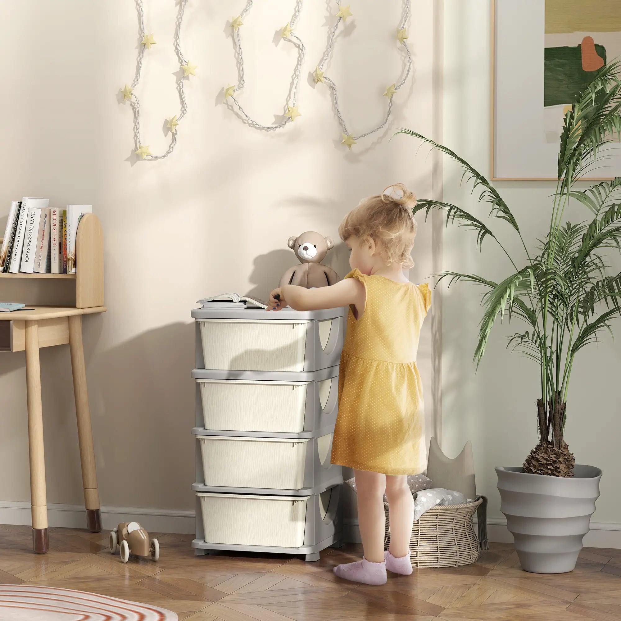 4 Tier Kids Toy Organizer, 4 Plastic Drawers, Cream White Baby & Kids Storage at Gallery Canada