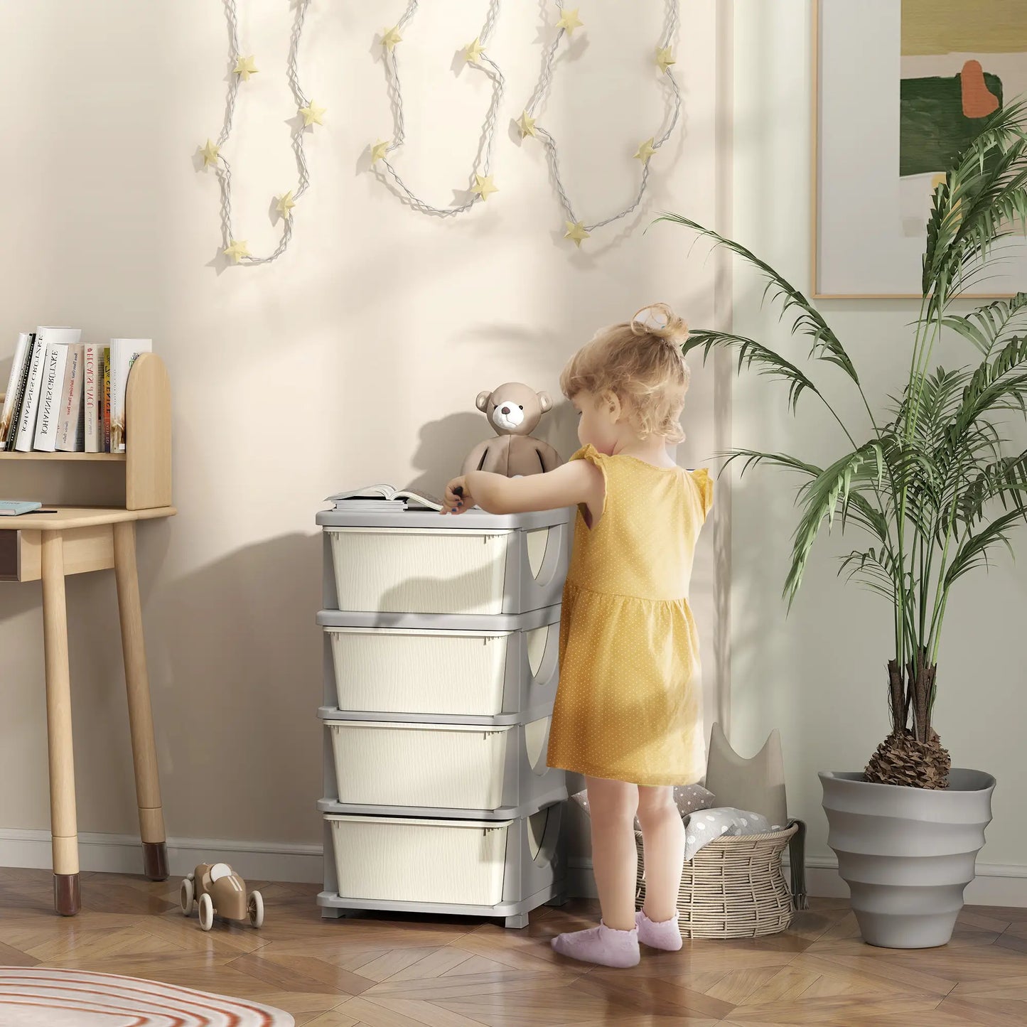 4 Tier Kids Toy Organizer, 4 Plastic Drawers, Cream White Baby & Kids Storage at Gallery Canada