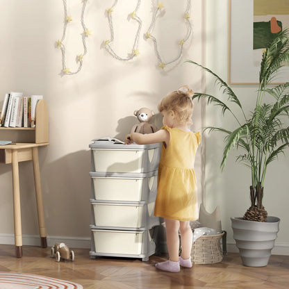 4 Tier Kids Toy Organizer, 4 Plastic Drawers, Cream White Baby & Kids Storage at Gallery Canada