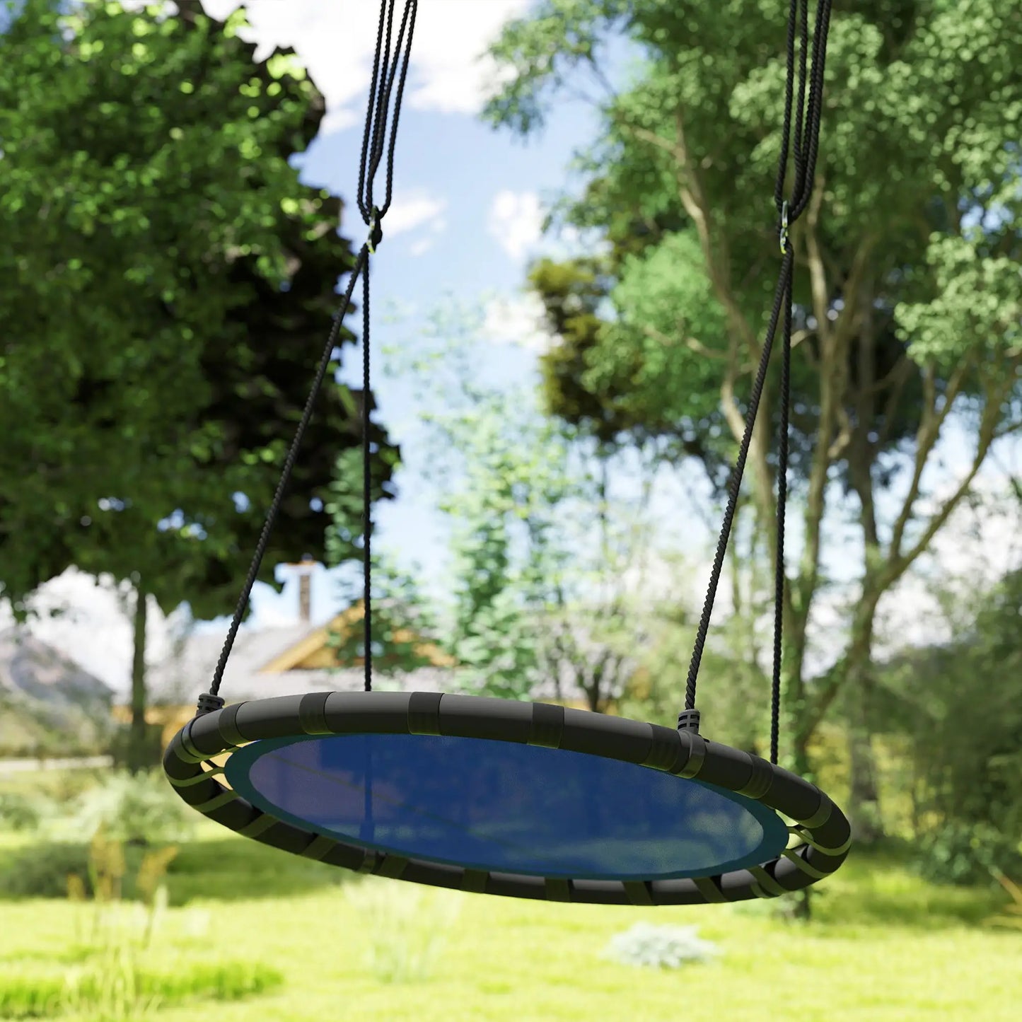 39 Inch Saucer Tree Swing, Adjustable Ropes, Outdoor, Navy Blue Gym Sets & Swings at Gallery Canada