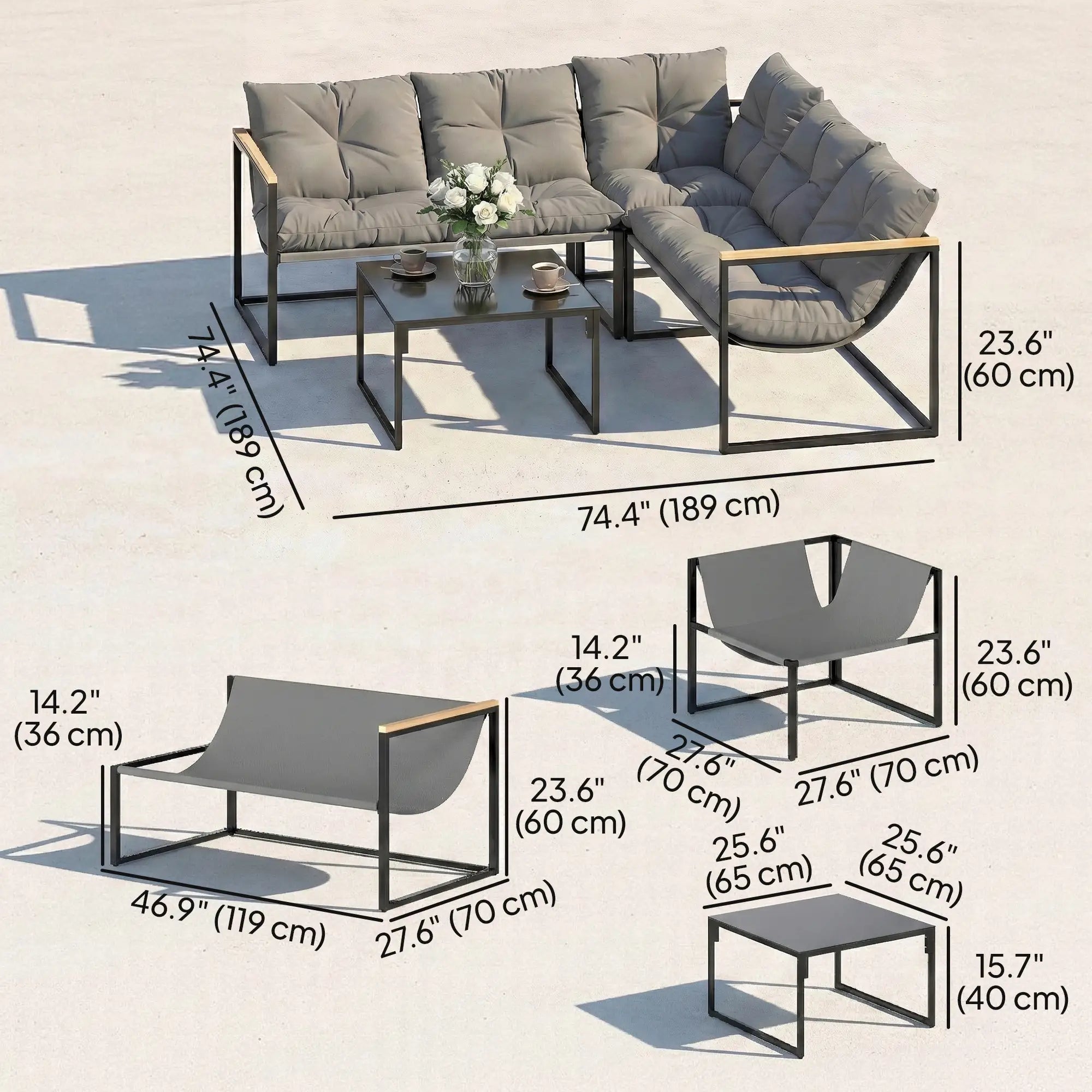 4 Piece Patio Furniture Set With Thick Cushions, Coffee Table, Grey Patio Furniture Sets at Gallery Canada