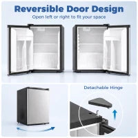 Réfrigérateur mini 2,6 pieds cubes, réfrigérateur compact à porte unique, argent