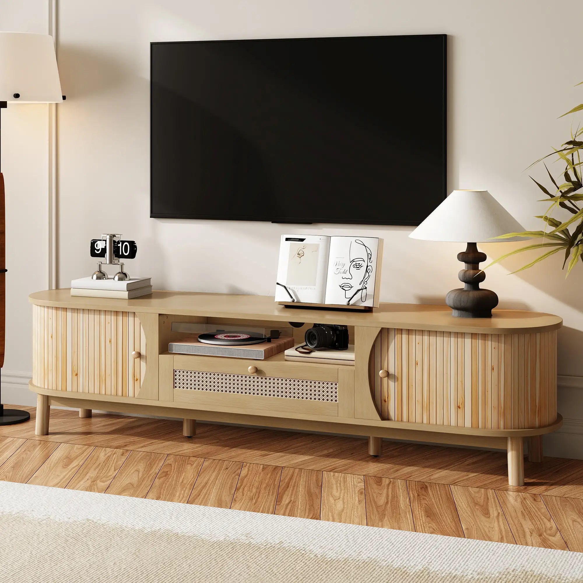 TV Stand, Solid Wood Doors, Drawers, 65