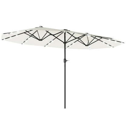 173" Double-Sided Sun Umbrella, Garden Parasol, Solar LED Light, Cream White Double-sided Umbrellas at Gallery Canada
