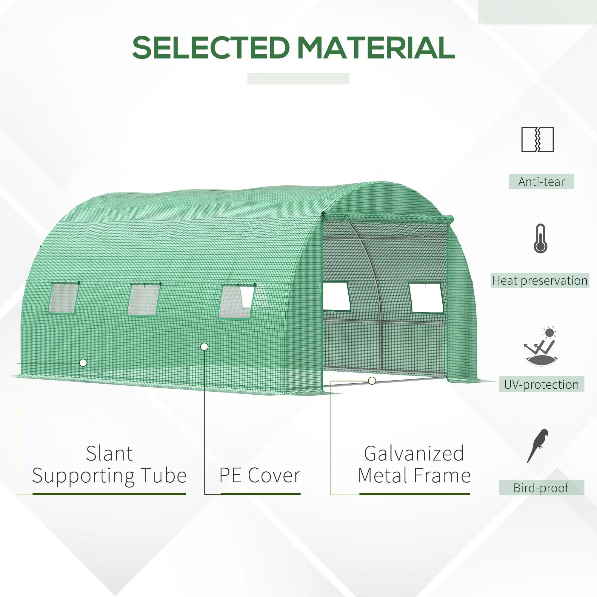 13' x 10' x 6.6' Walk-In Greenhouse, Garden Tunnel Tent, Zipped Door, 6 Mesh Windows, Green Tunnel Greenhouses at Gallery Canada