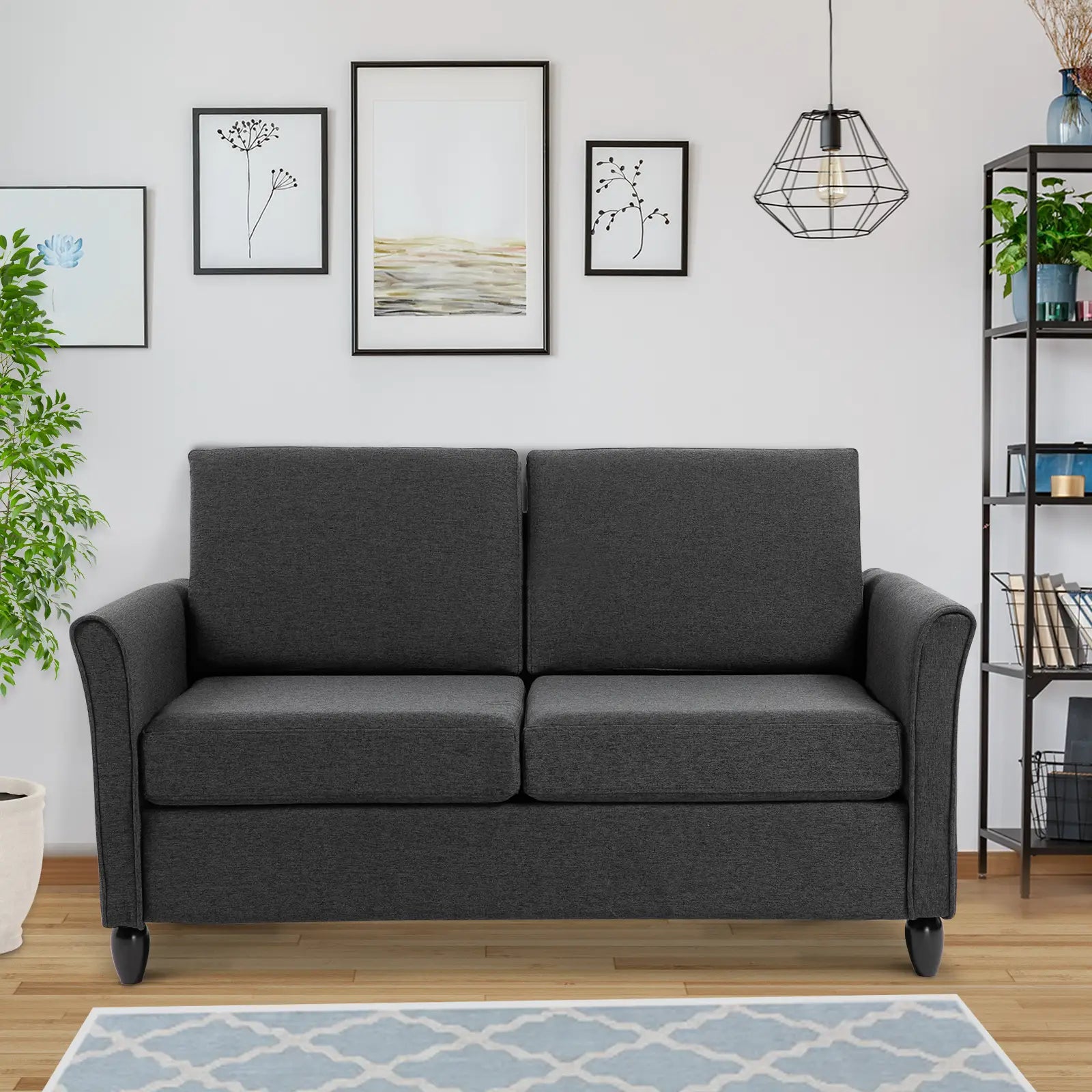 2-Seat Sofa with Armrests, Wood Legs, Dark Grey 2-Seater Sofas at Gallery Canada