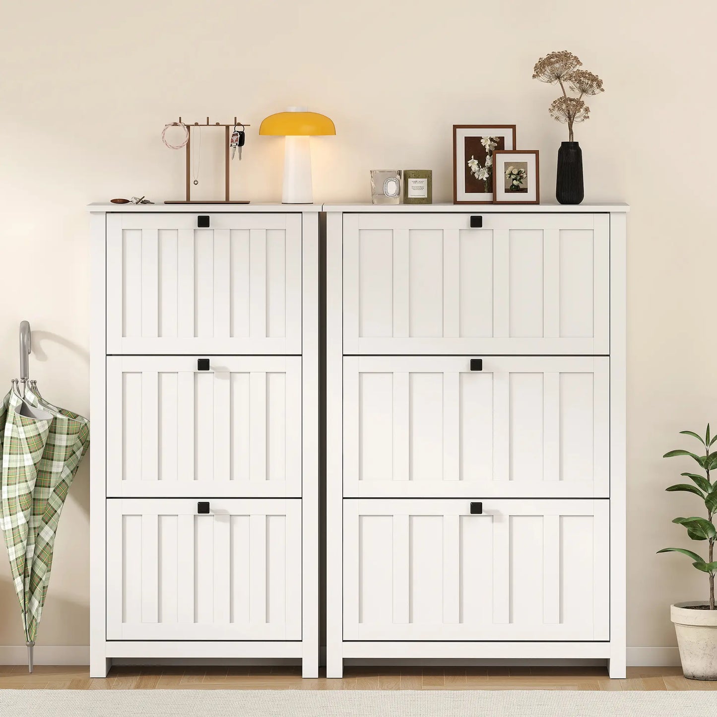 Slim Shoe Cabinet, 3 Flip Drawers, Adjustable Shelves, Holds 18 Pairs, White Shoe Storage Cabinets & Racks at Gallery Canada