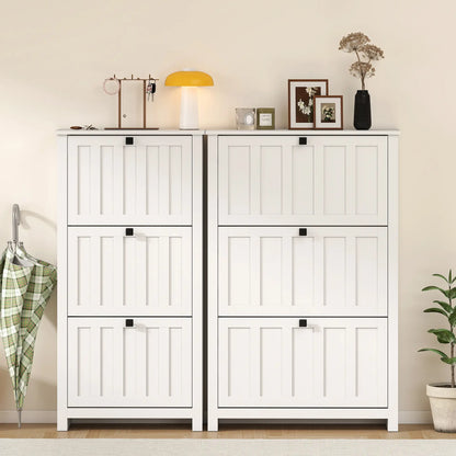 Slim Shoe Cabinet, 3 Flip Drawers, Adjustable Shelves, Holds 18 Pairs, White Shoe Storage Cabinets & Racks at Gallery Canada