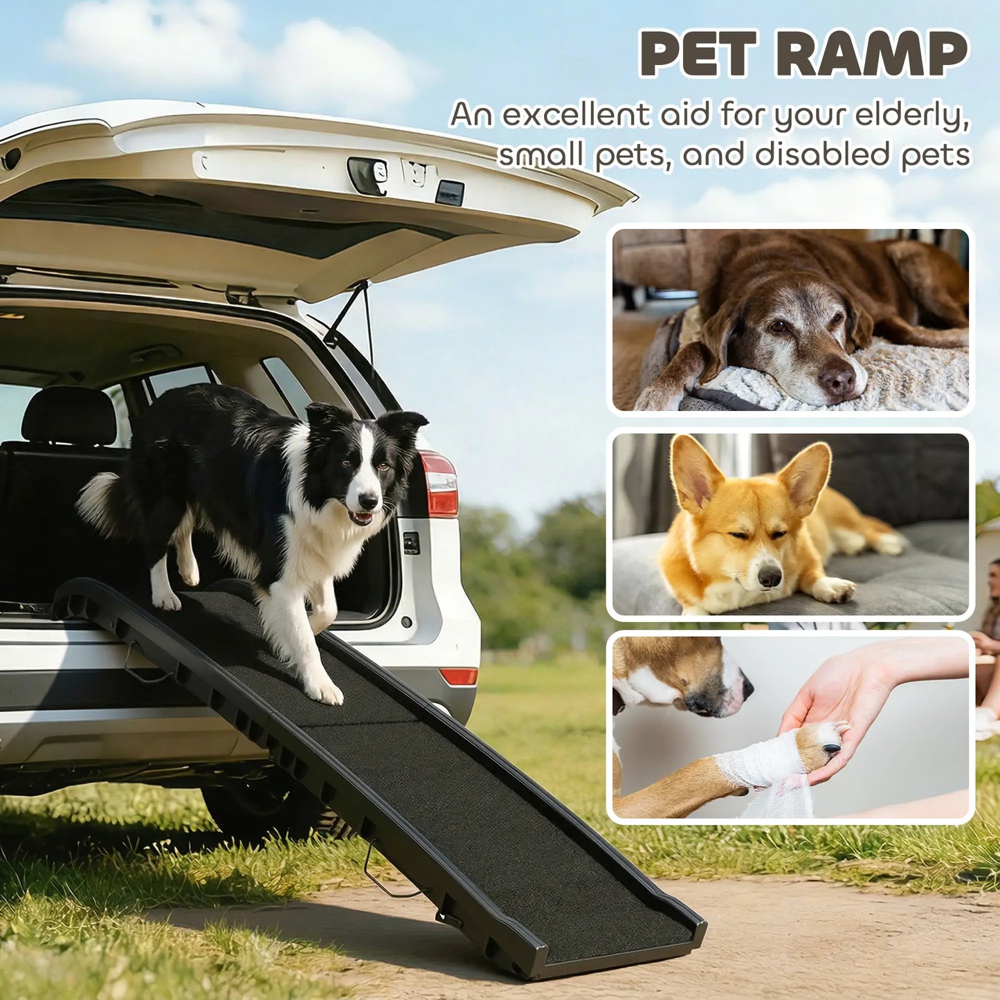 61 Inches Folding Pet Ramp, Frosted Surface, Raised Side Rails Dog Stairs at Gallery Canada