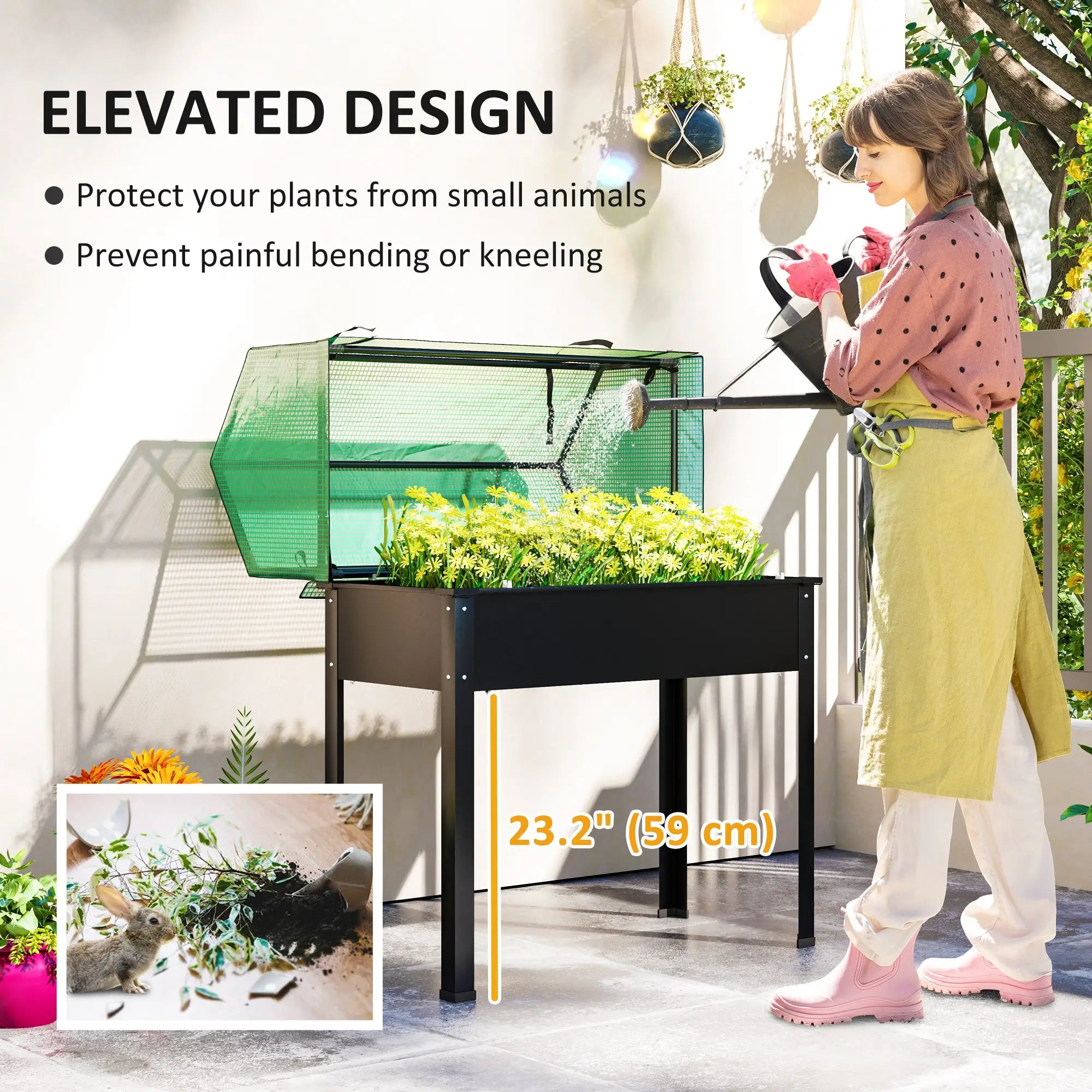 Raised Garden Bed Planter With PE Cover, Elevated Box With Drainage, Black Raised Garden Beds at Gallery Canada