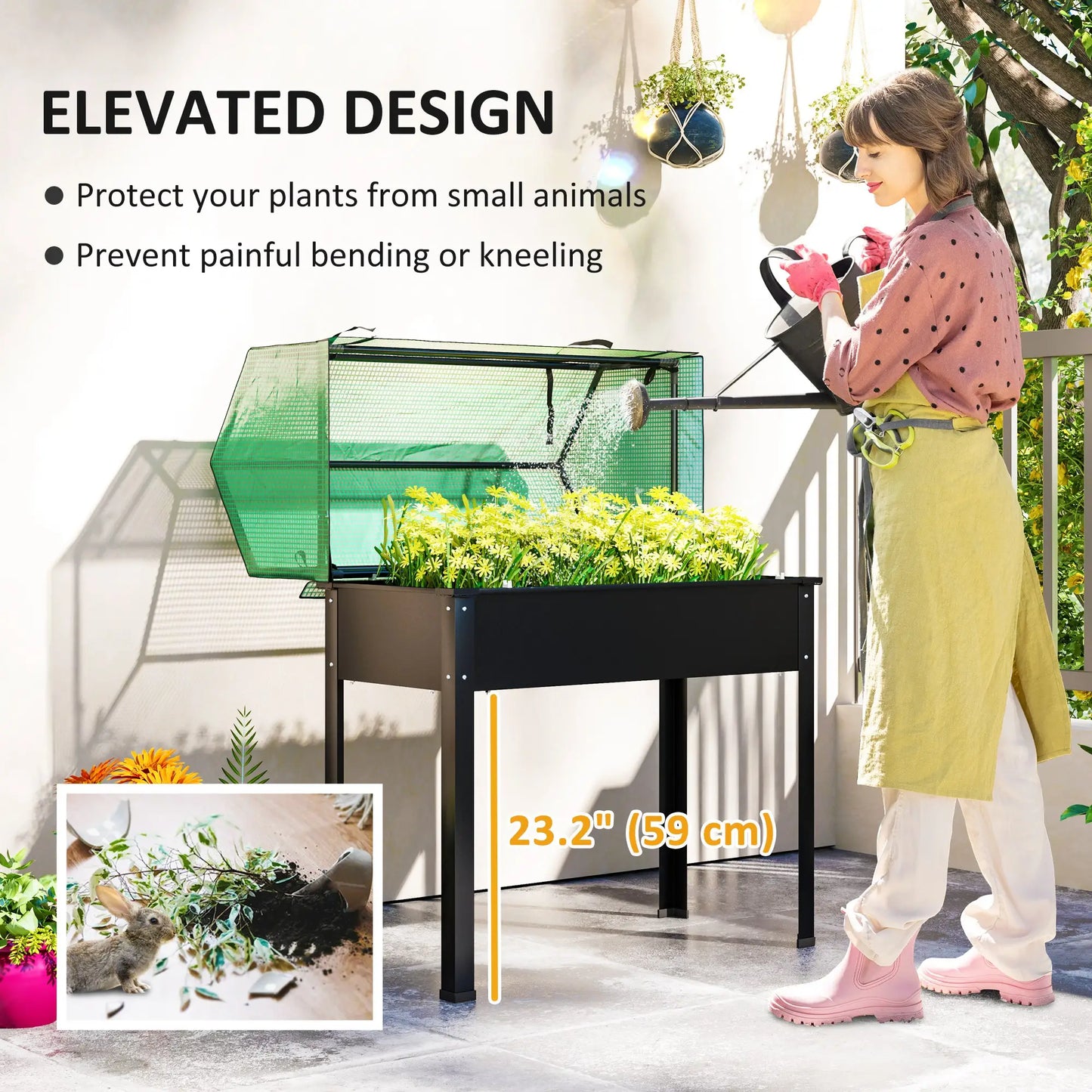 Raised Garden Bed Planter With PE Cover, Elevated Box With Drainage, Black Raised Garden Beds at Gallery Canada