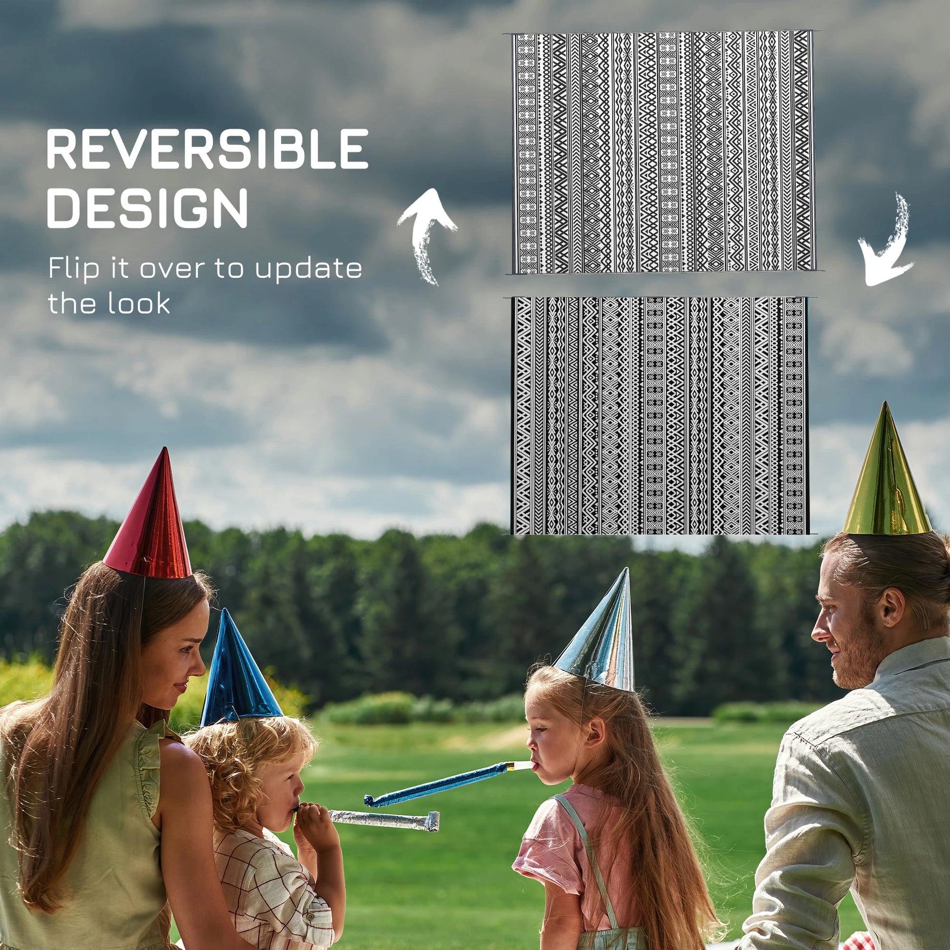 Reversible Outdoor Rug, Waterproof, 8' x 10', Grey Cream White Outdoor Reversible Rugs at Gallery Canada