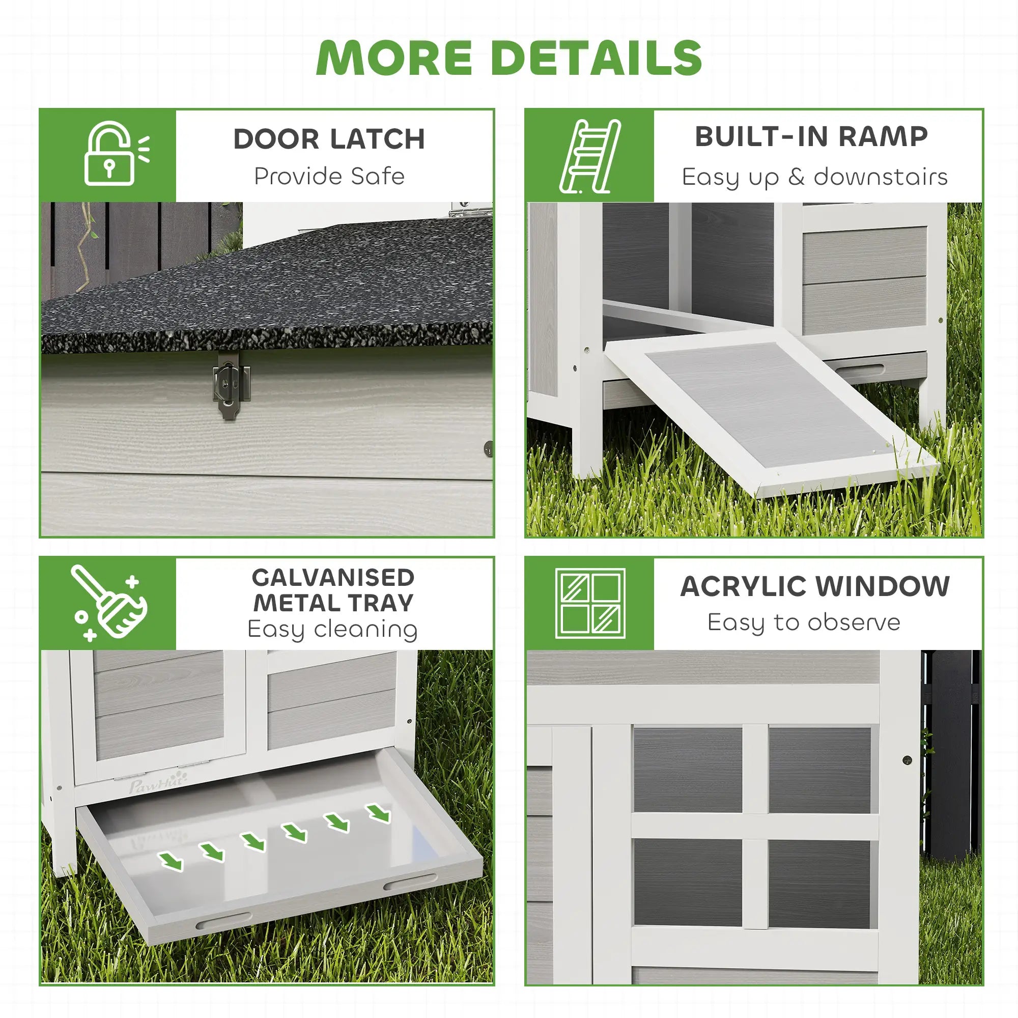Wooden Chicken Coop With Nesting Box, Pull-Out Metal Tray, 36