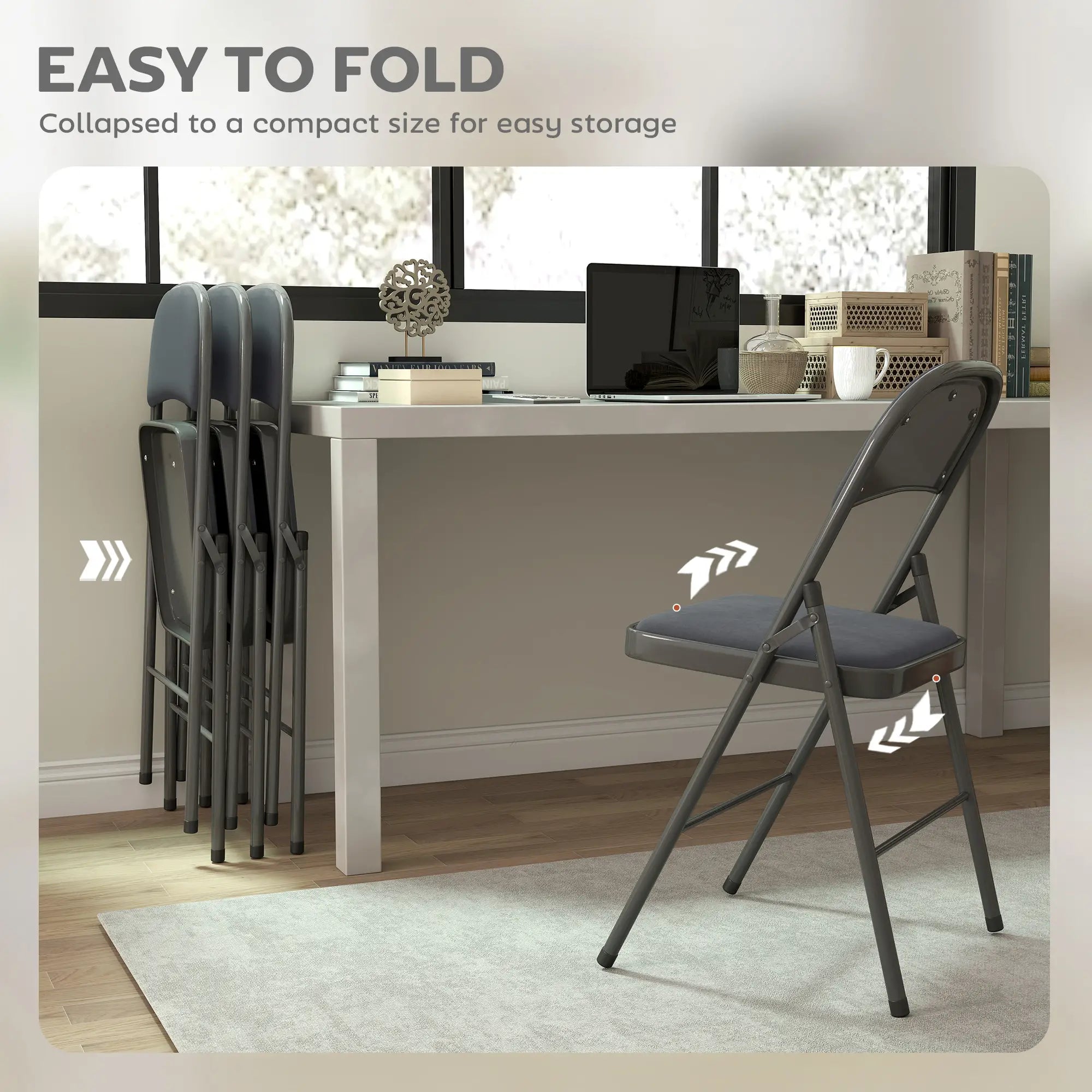 4 Pack Folding Chairs, Padded Seats, Velvet, Steel Frame, Dark Grey Dining Chairs at Gallery Canada