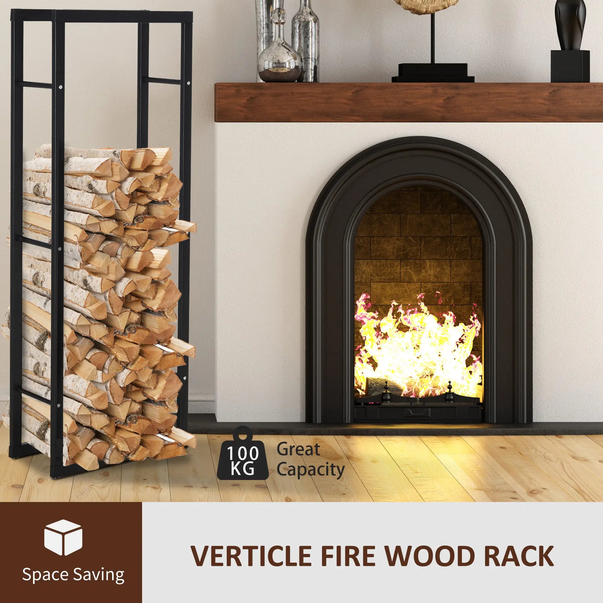Outdoor Firewood Rack, Log Holder with Handles, 220 lbs. Capacity, 15.7" x 9.8" x 59.1", Black Firewood Racks at Gallery Canada
