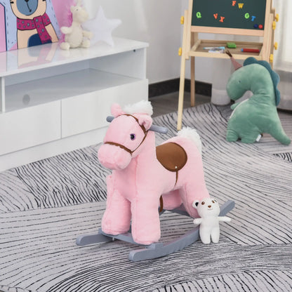 Kids Plush Ride-On Rocking Horse, Soft Bear Toy, Realistic Sounds, Pink Rocking Horses at Gallery Canada