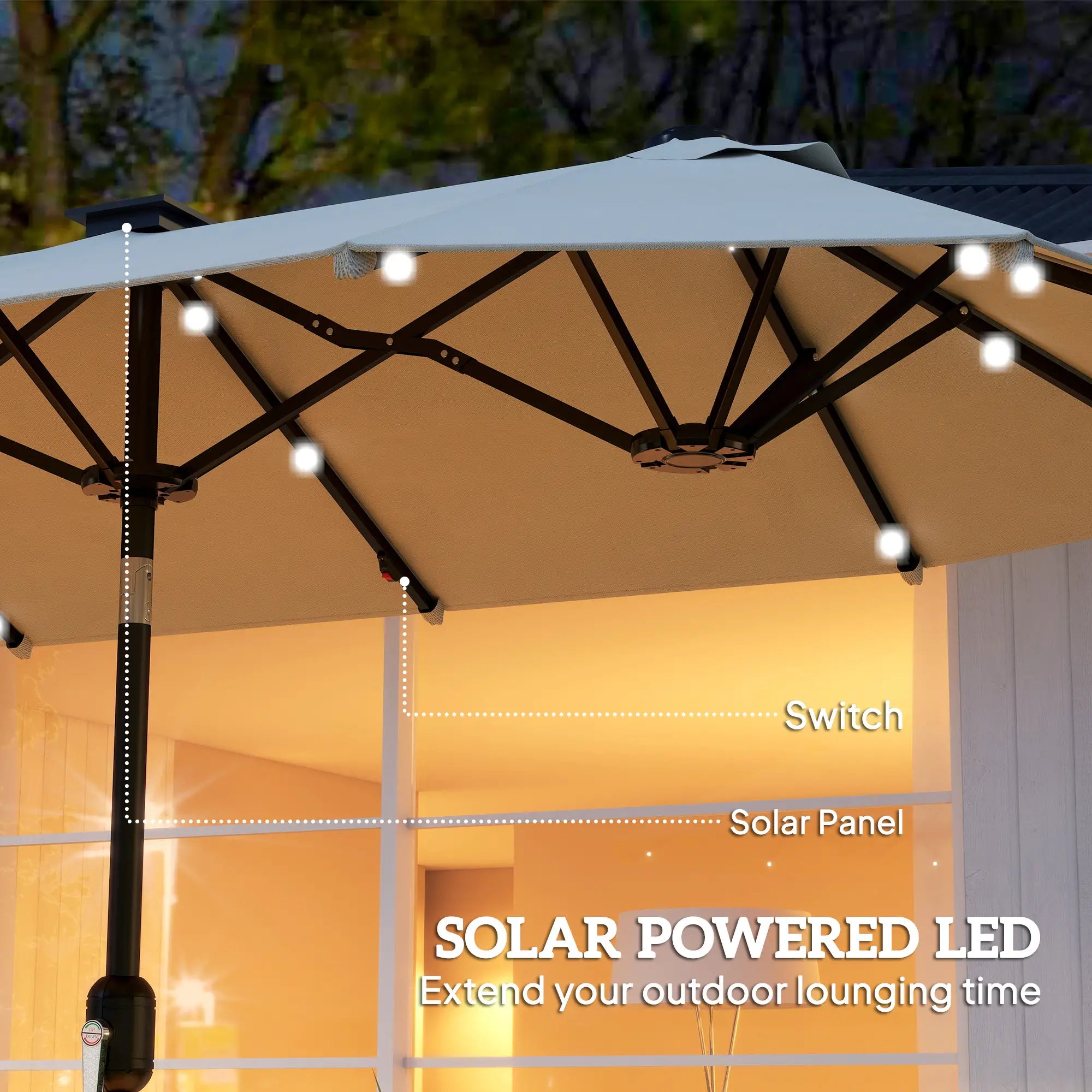 10ft Double-Sided Patio Umbrella, 35 LED Lights, 12 Ribs, Beige Double-sided Umbrellas at Gallery Canada