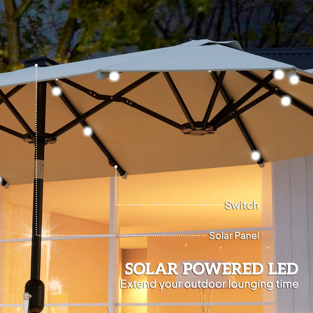 10ft Double-Sided Patio Umbrella, 35 LED Lights, 12 Ribs, Beige Double-sided Umbrellas at Gallery Canada