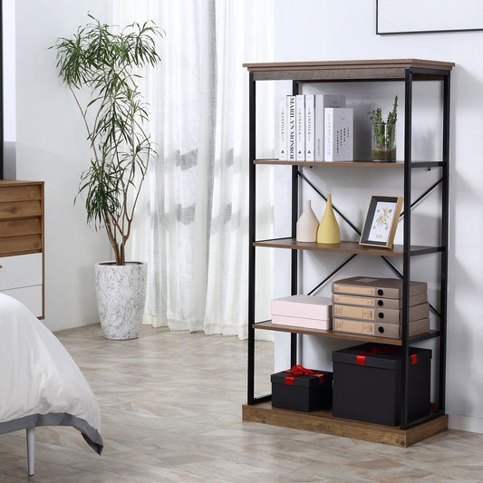 4-Tier Industrial Bookshelf, Floor Standing Display Shelf, Bookcase with Metal Frame and Storage Shelving unit for Home Office, Living Room, Bedroom, Brown - Gallery Canada