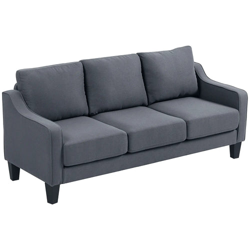 3 Seater Sofa, Modern Pocket Spring Couch, Linen Upholstered, Charcoal Grey