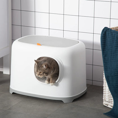 Cat Litter Box, Anti-Sand Tunnel, Scoop, Open Top, White Cat Litter Box Enclosures at Gallery Canada