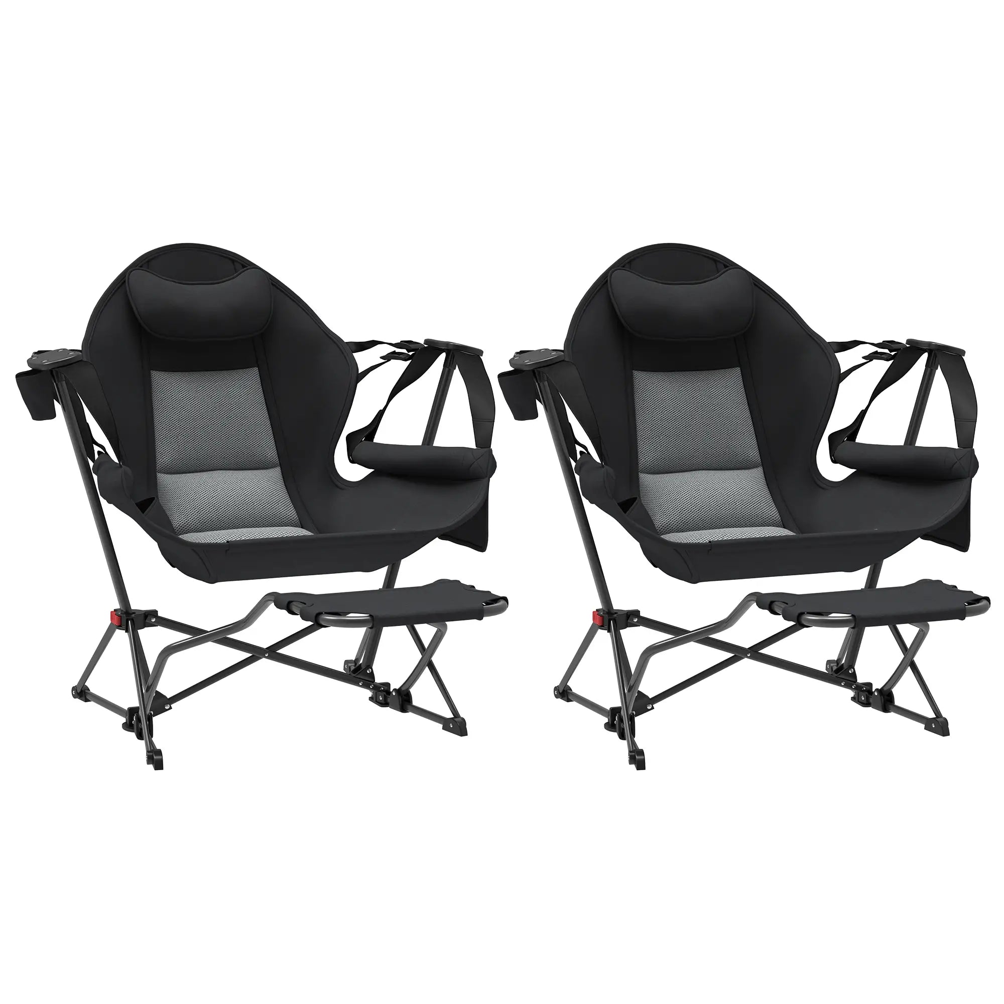 Hammock Camping Chair Set of 2, Adjustable Back Folding Swinging Hammock Chair with Cup Holder and Padded Seat Picnic Tables & Camping Chairs Black at Gallery Canada