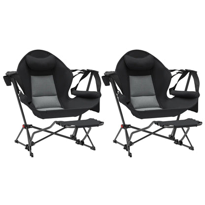Hammock Camping Chair Set of 2, Adjustable Back Folding Swinging Hammock Chair with Cup Holder and Padded Seat Picnic Tables & Camping Chairs Black at Gallery Canada