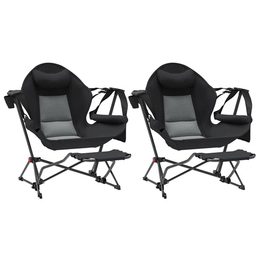 Hammock Camping Chair Set of 2, Adjustable Back Folding Swinging Hammock Chair with Cup Holder and Padded Seat Picnic Tables & Camping Chairs Black at Gallery Canada