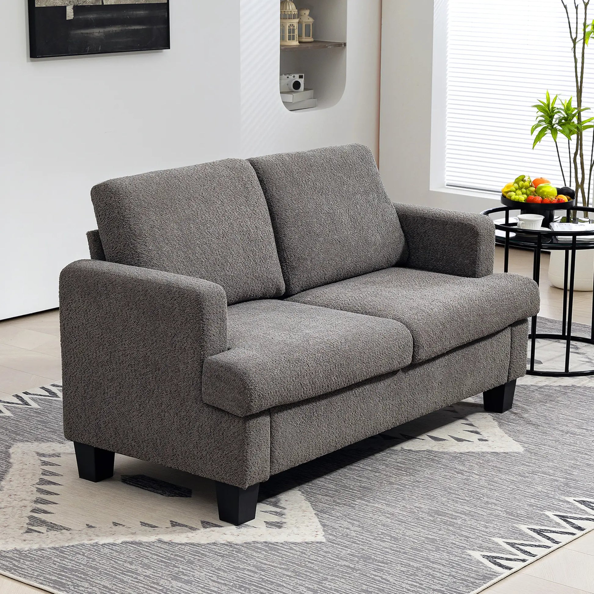 54.3" Loveseat Sofa, 2 Seater, Removable Cushions, Solid Wood Frame, Dark Grey 2-Seater Sofas at Gallery Canada