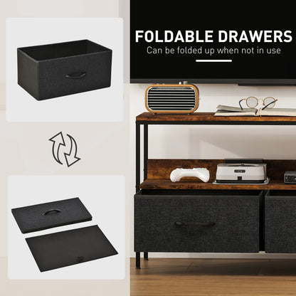 TV Stand With Charging Station, 2 Foldable Linen Drawers, Open Shelf, 47 Inch, Rustic Brown, Brown TV Stands at Gallery Canada