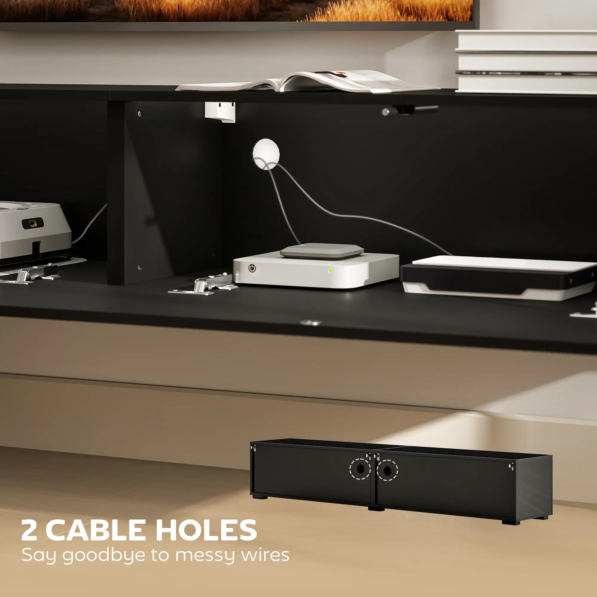 Floating TV Stand For 75 Inch TVs, 70.9 Inch Cabinet, High Gloss, Black TV Stands at Gallery Canada