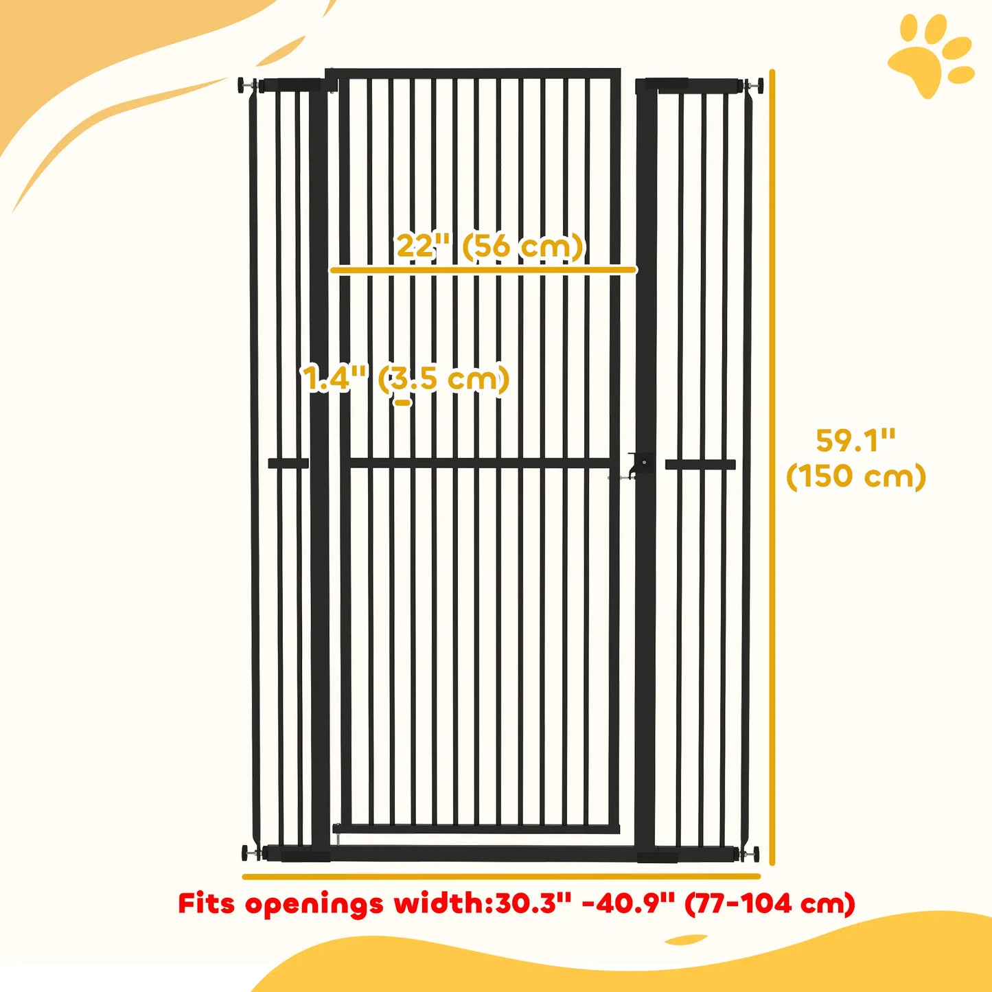 59" Extra Tall Cat Gate, 30"-41" with Extensions, Black Pet Gates at Gallery Canada