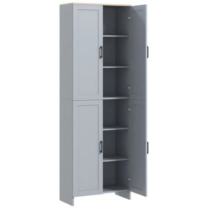 67" 4-Door Kitchen Pantry Cabinet, Freestanding, Adjustable Shelves, Grey Kitchen Pantry Cabinets Grey and Natural Wood Effect Top at Gallery Canada