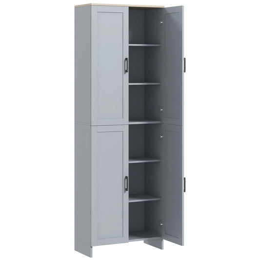 67" 4-Door Kitchen Pantry Cabinet, Freestanding, Adjustable Shelves, Grey Kitchen Pantry Cabinets Grey and Natural Wood Effect Top at Gallery Canada