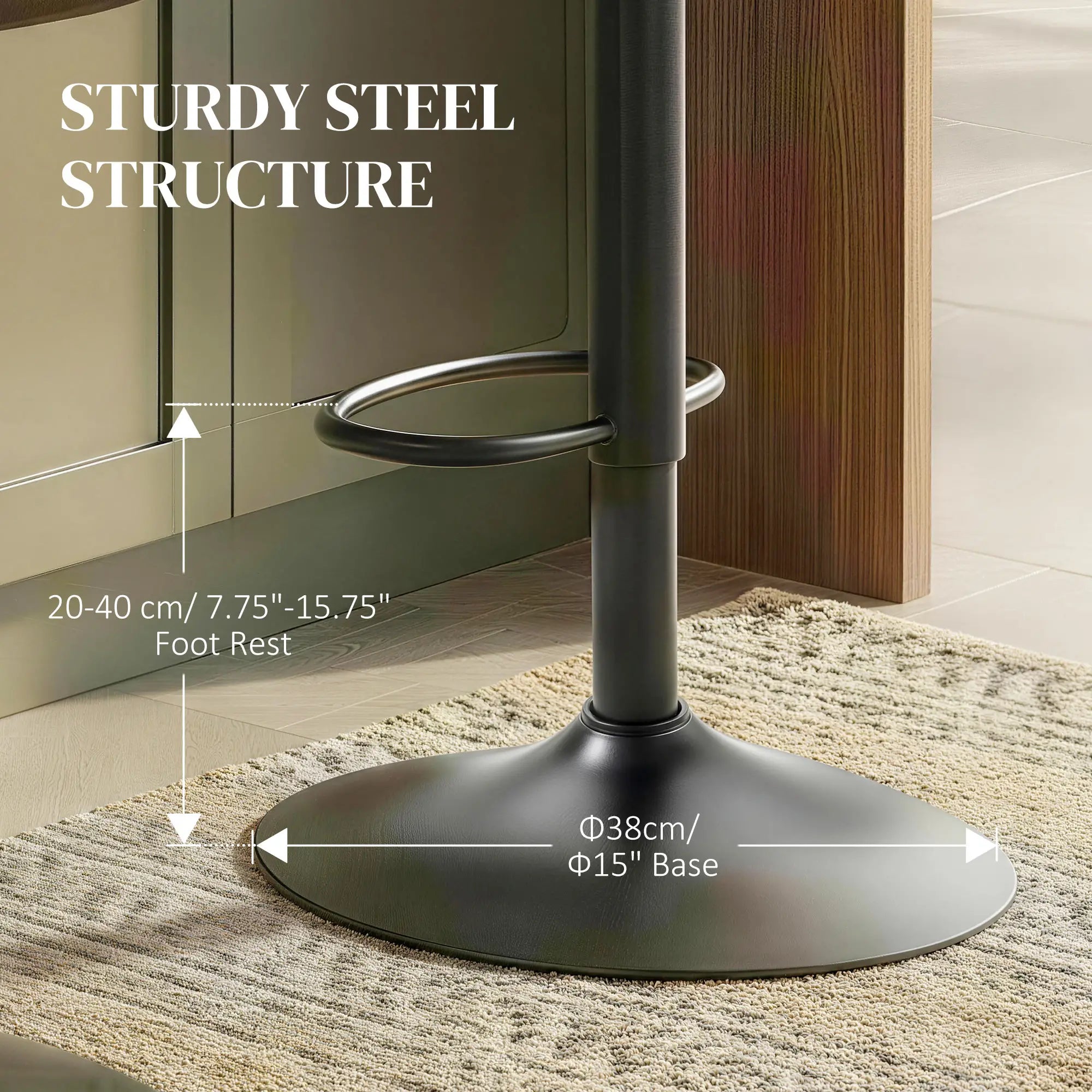 Adjustable Swivel Bar Stools Set of 2, PU Leather with Footrest, Coffee Bar Stools at Gallery Canada