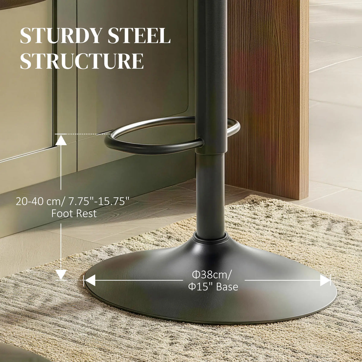 Adjustable Swivel Bar Stools Set of 2, PU Leather with Footrest, Coffee Bar Stools at Gallery Canada
