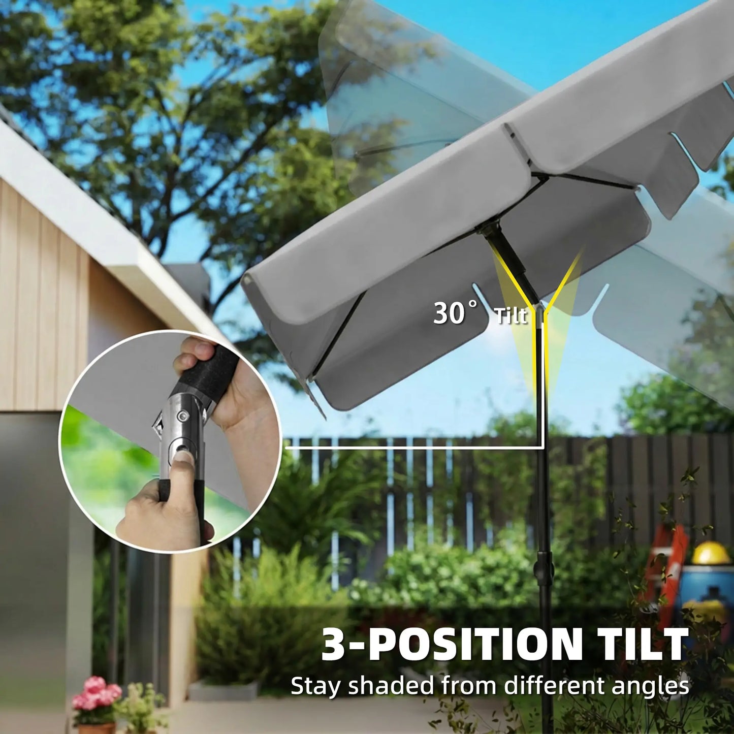 6' x 4' Grey Patio Umbrella, Tilt Crank, Rectangular Outdoor, Grey Sun Umbrellas at Gallery Canada