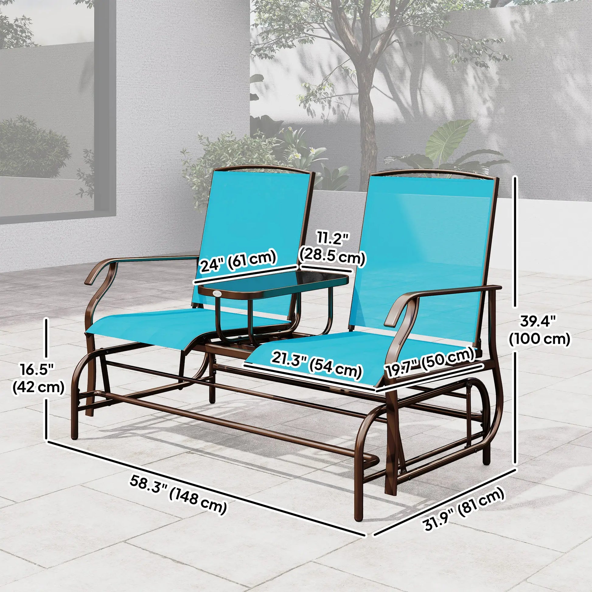 2 Person Outdoor Glider Rocking Chair, Garden Bench, Blue Outdoor Gliders at Gallery Canada